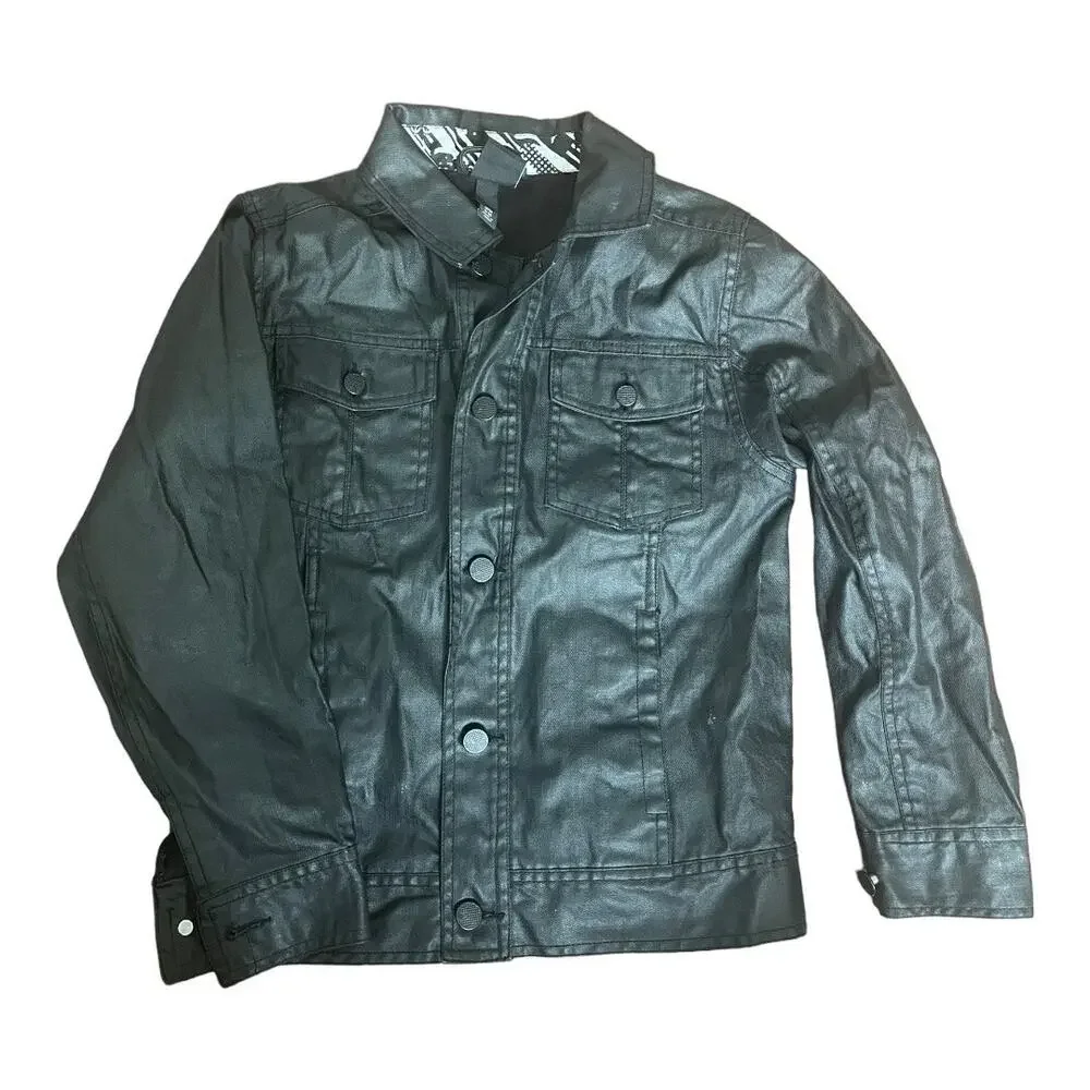 Shaun White black jacket snap front 100% cotton coated boys Medium 8-10